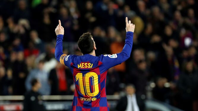 Messi celebra uno de sus tantos frente al Mallorca.