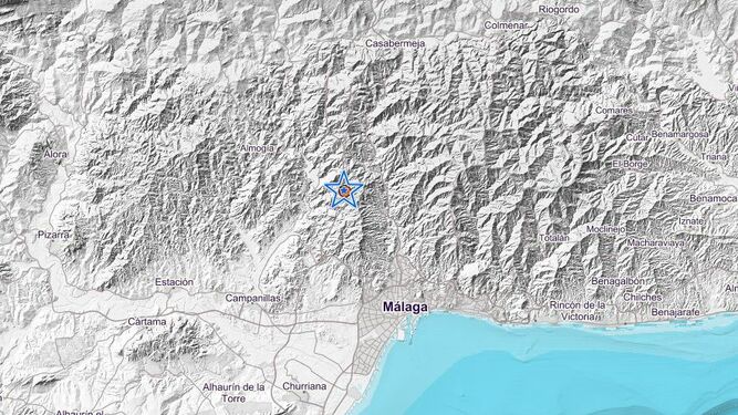 Epicentro del terremoto registrado este lunes en la provincia de Málaga.