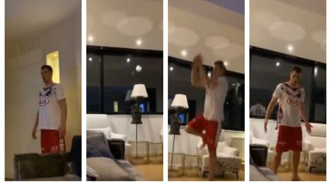 Varias capturas del vídeo de Nedovic haciendo el reto en casa.