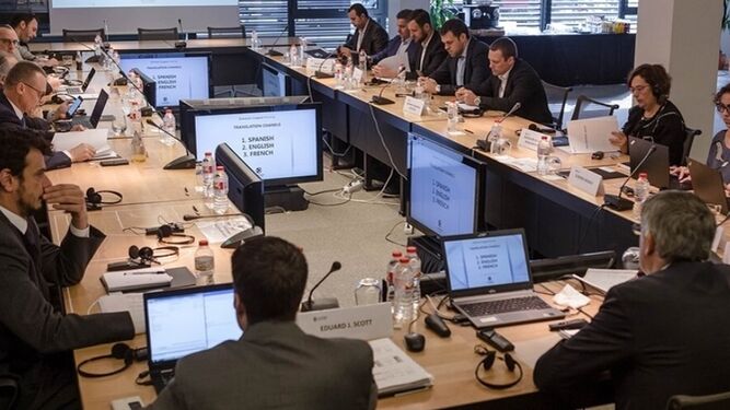 Una de las reuniones de la Euroliga, con Bertomeu al frente.