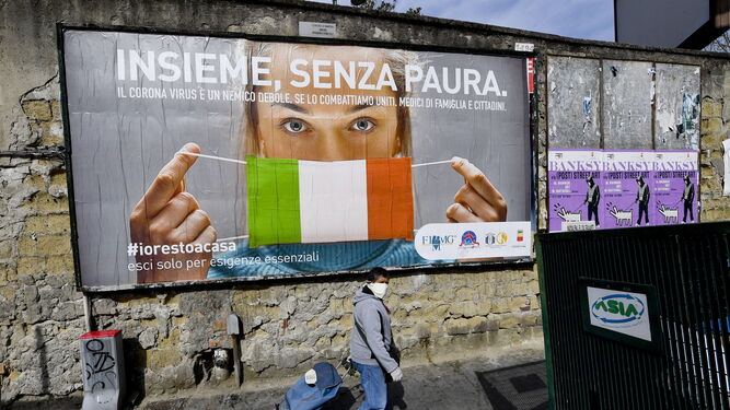 Un cartel para concienciar contra el coronavirus en Italia.