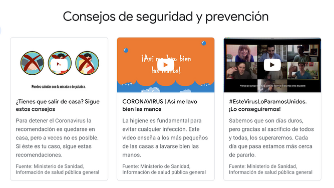 La web de Google en España con información oficial y recursos sobre el coronavirus