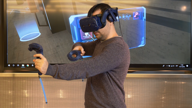 Un usuario prueba un entorno de realidad virtual.