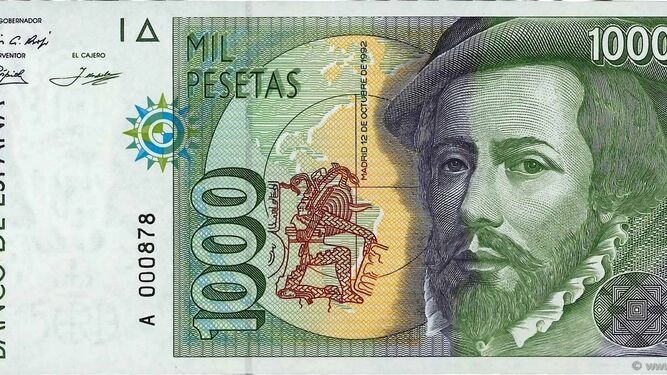 Un billete de mil pesetas de la serie A