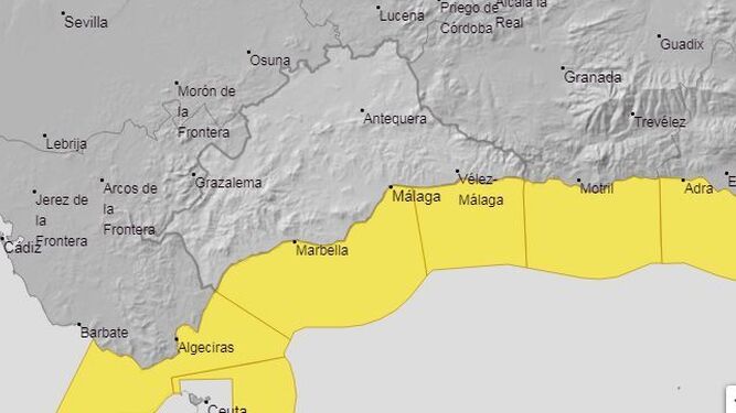 Alerta amarilla por fenómenos costeros en Málaga.