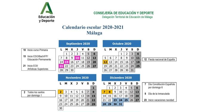 Calendario del curso escolar 2020-2021
