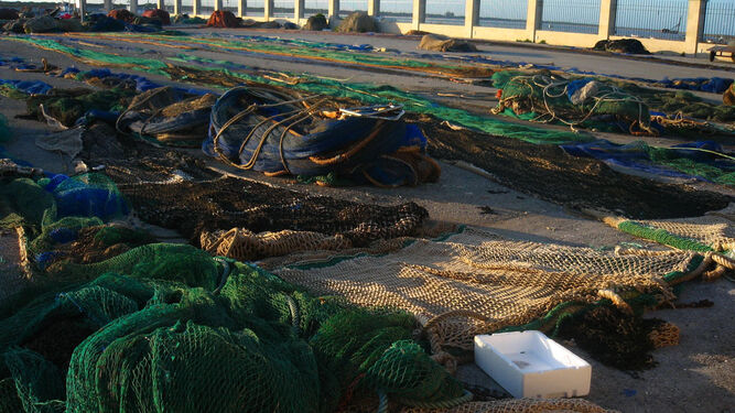 Redes de pesca en el puerto de Sanlúcar