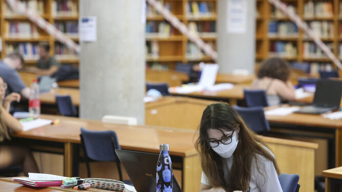 Una estudiante en la Biblioteca General de la UMA.