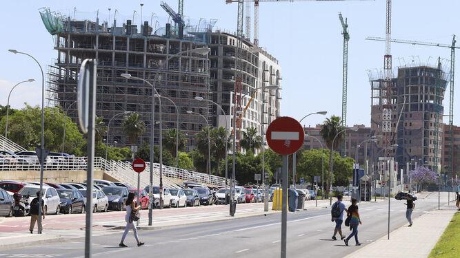 Obras en una promoción inmobiliaria en Málaga.