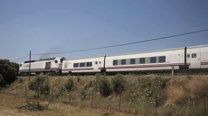 Tren circulando por la vía entre Ronda y Antequera