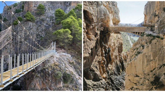 A la izquierda, el puente de El Saltillo; a la derecha, el Caminito del Rey.