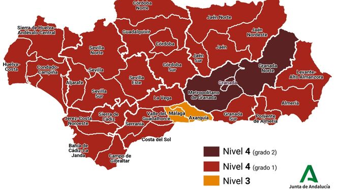Los niveles de Covid en Málaga desde el martes 24: nivel 4 para toda la provincia, excepto los distritos Málaga y Axarquía