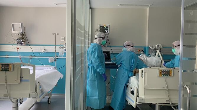 Profesionales sanitarios atienden a un paciente Covid en el Hospital Regional de Málaga.