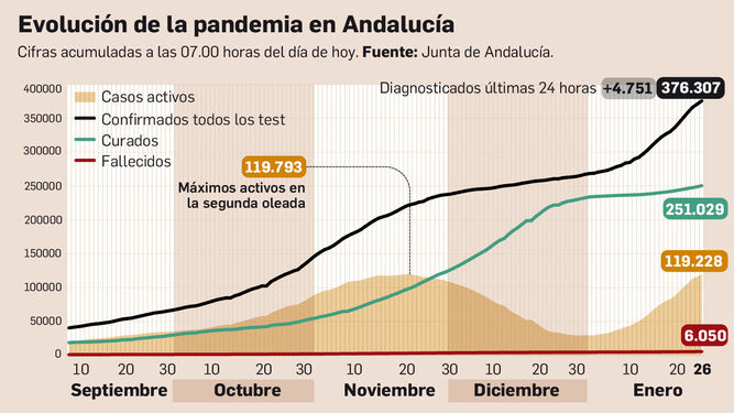 Balance de la pandemia en Andalucía a 26 de enero de 2021.