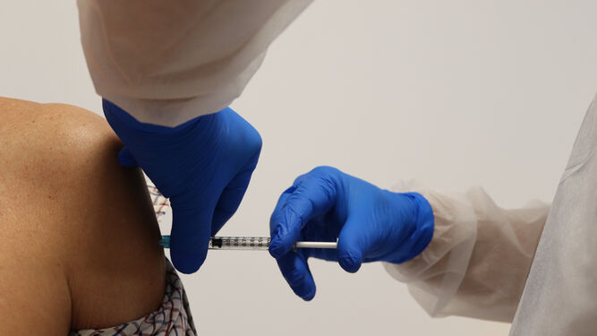 Un profesional sanitario de Málaga inyecta una dosis de la vacuna frente al virus.