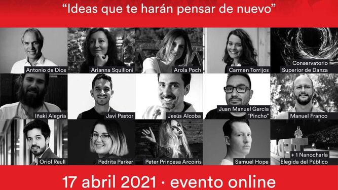 Cartel de las charlas y actividades de TEDxMálaga, que llegarán el 17 de abril en formato virtual.