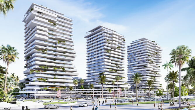 Diseño de las tres torres de 21 plantas proyectadas en el litoral oeste de Málaga.