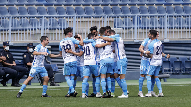 La celebración de un gol en el Málaga CF-Albacete