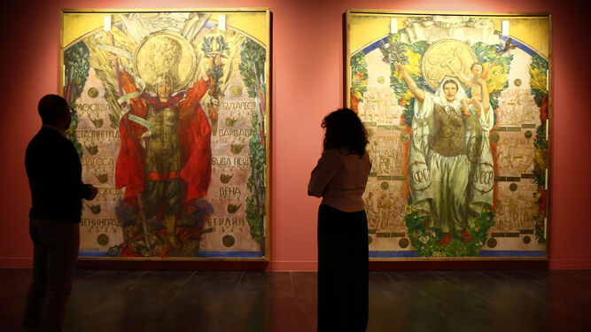 Obras de la colección 'Guerra y paz en el arte ruso' en el Museo Ruso de Málaga.