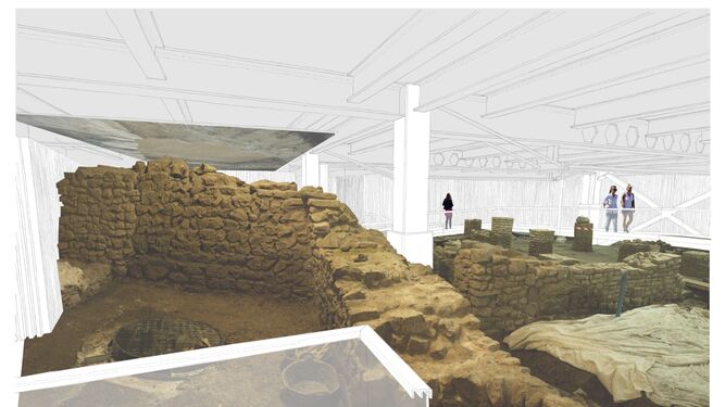 Simulación de cómo será la visita a los restos romanos encontrados bajo el Museo Thyssen.