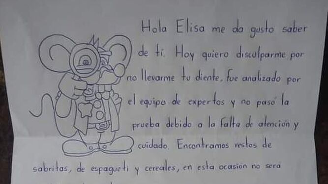 Carta del Ratón Pérez a Elisa.