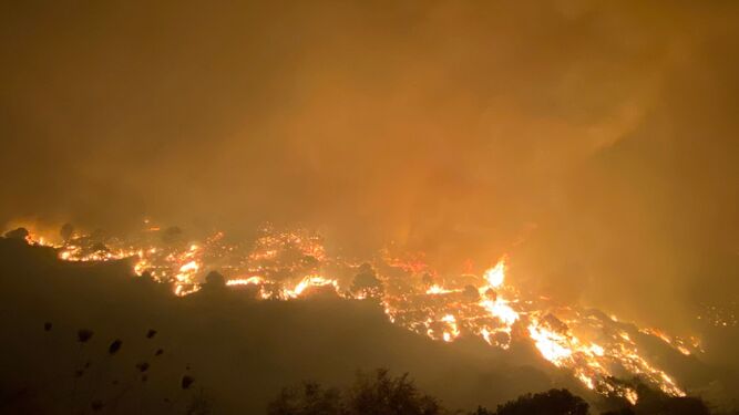 Vista de Sierra Bermeja en llamas.