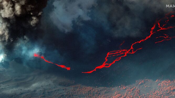 Vista de satélite del volcán de La Palma.