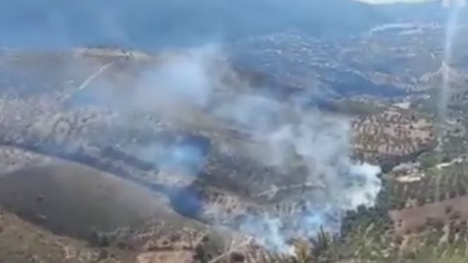 Imagen del incendio forestal declarado este sábado en Alcaucín