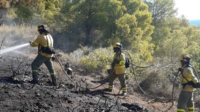 Bomberos actúan en el incendio forestal en Nerja