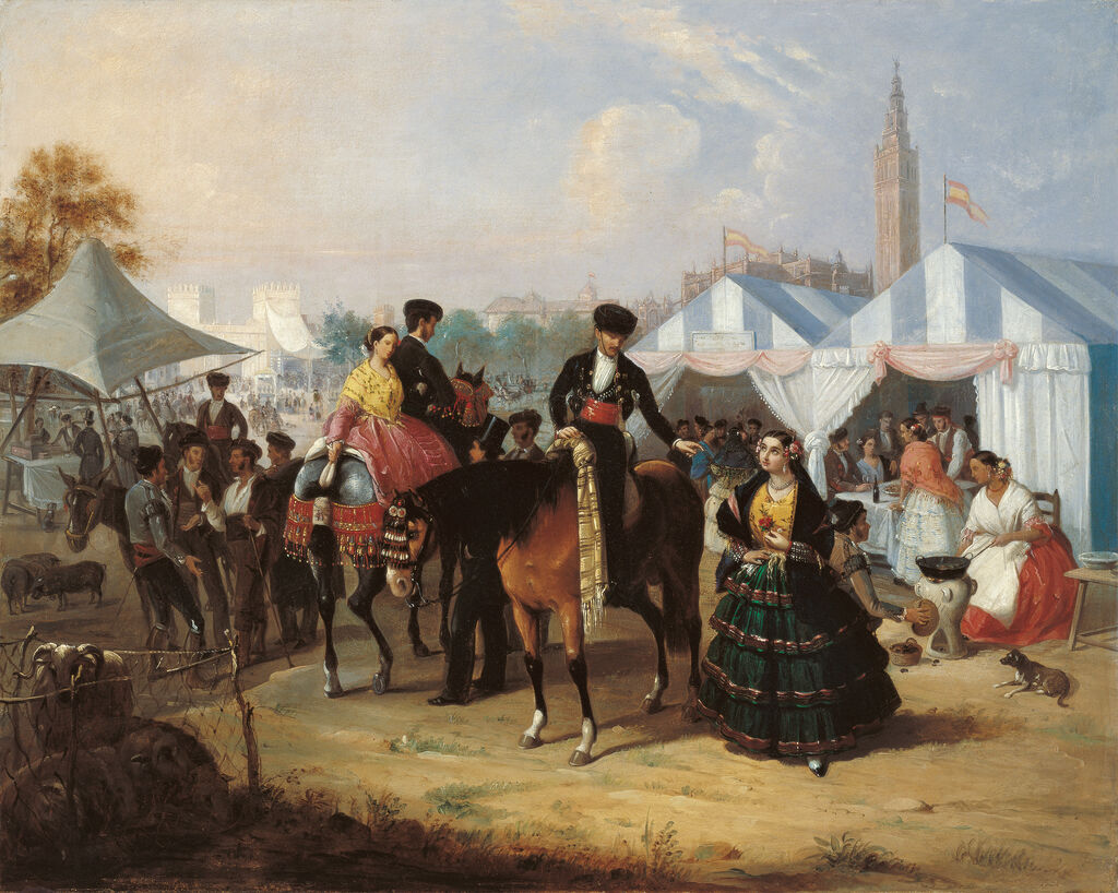 'En la Feria de Sevilla', 1855, de Manuel Cabral Aguado Bejarano. En el Museo Thyssen de M&aacute;laga.
