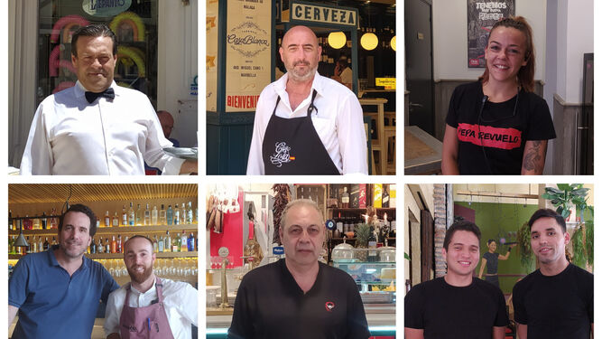 Camareros, dueños y encargados de diferentes restaurantes y cafeterías de Málaga