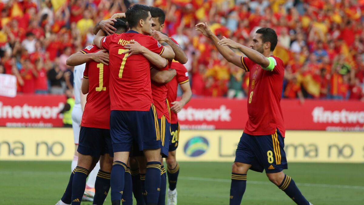 España celebra durante el duelo ante la República Checa de junio pasado.