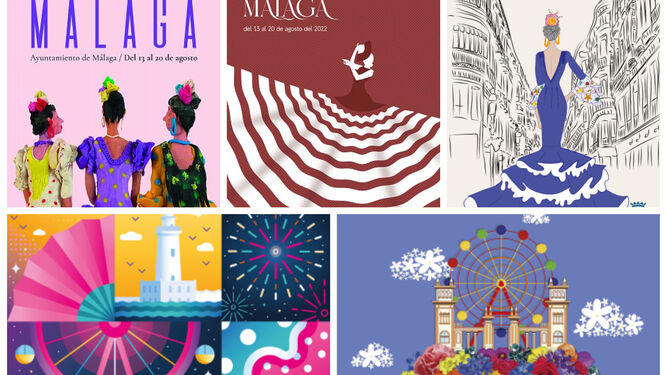 Estos son los cinco carteles finalistas para anunciar la Feria de Málaga 2022.