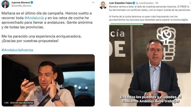 Tuits de Juanma Moreno y Juan Espadas