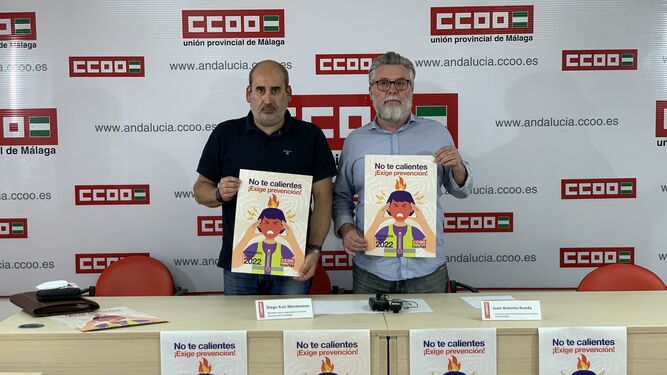 Juan Rueda y Diego Ruiz durante la presentación de la campaña '¡No te calientes! ¡Exige prevención!'.
