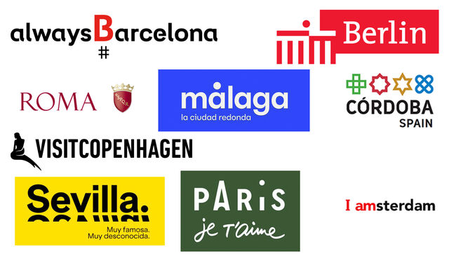 Algunos de los logotipos turísticos de las principales ciudades europeas.