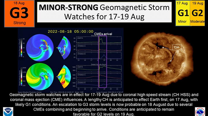 La alerta de la tormenta solar que fue publicada por la NOAA