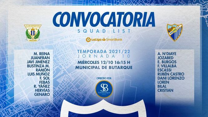 La convocatoria del Málaga CF ante el Leganés