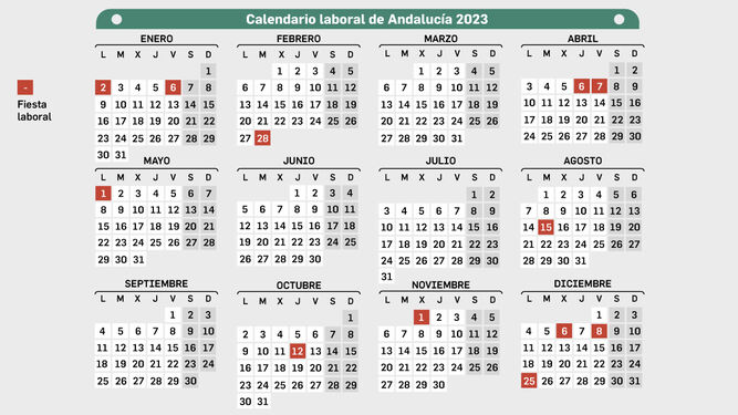 Calendario laboral de Andalucía 2023: festivos y puentes