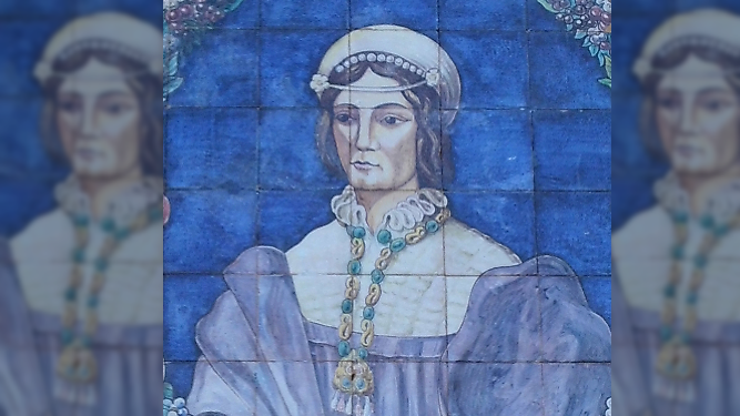 Retrato de Catalina de Ribera en el monumento en su honor, realizado por Manuel de la Cuesta y Ramos