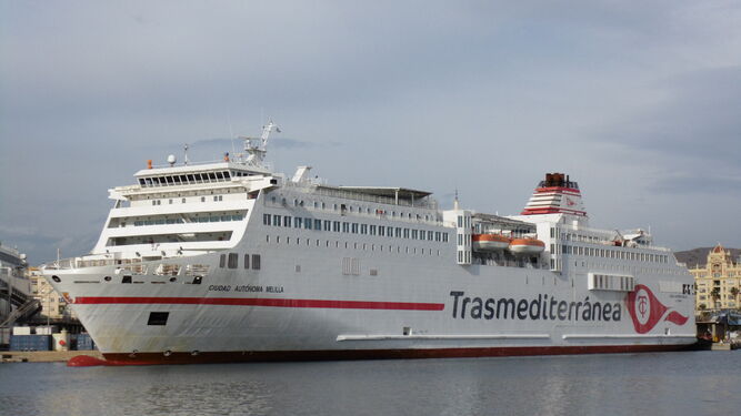 El ferry 'Ciudad Autónoma Melilla' que reinicia este martes sus navegaciones en la línea del mar de Alborán.