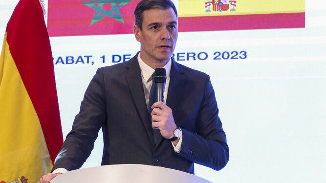 El presidente del Gobierno, Pedro Sánchez, en Marruecos, este miércoles.