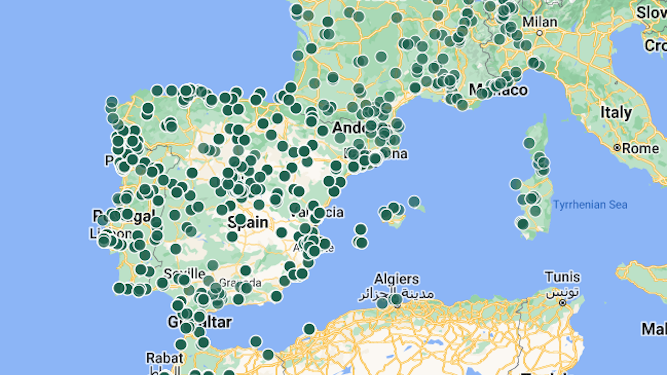 Mapa con los lugares más extraordinarios de España y alrededores