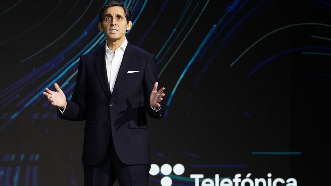 El presidente de Telefónica, José María Álvarez-Pallete, durante su intervención en el Mobile World Congress de Barcelona.