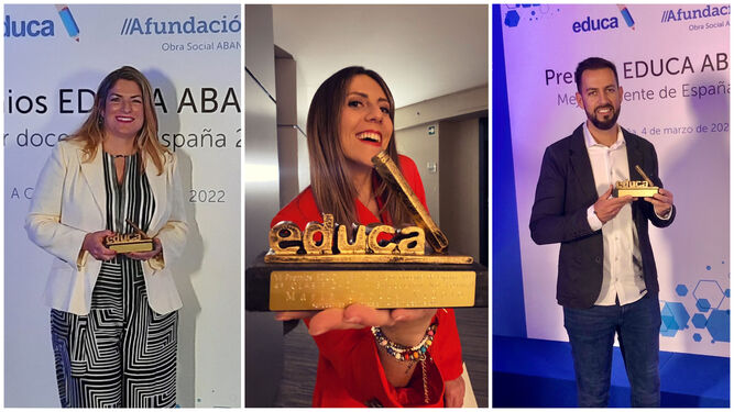 Lourdes Zoraida Fernández, María García y Miguel Ángel Ronda tras recibir sus premios.