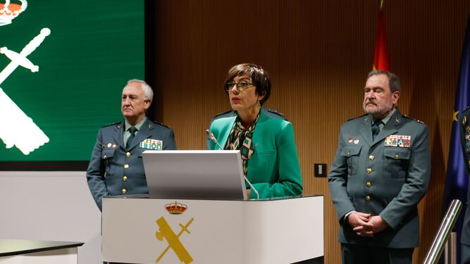 La directora general de la Guardia Civil, María Gámez, este miércoles ante la prensa.