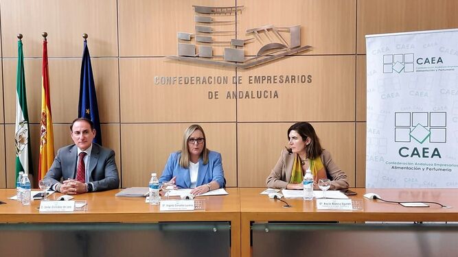 Javier González de Lara, Virginia González Lucena y Rocío Blanco, en la sede de la CEA.