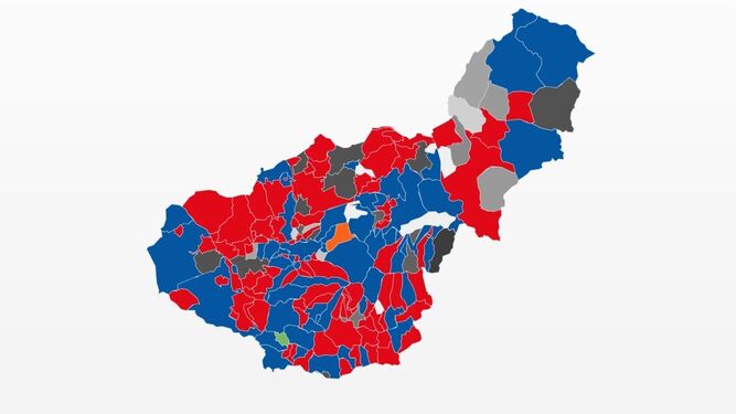 Mapa de resultados de la provincia de Granada en las elecciones municipales de 2023