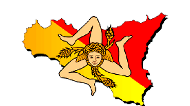 Emblema de Tricania en la bandera de la región de Sicilia.