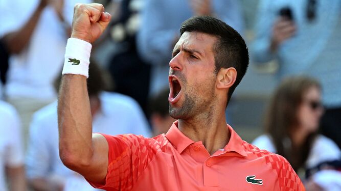 Djokovic celebra su triunfo en los cuartos de final.